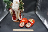 Grinch Slippers & Santa Claus Figurine
