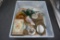 Flower Tin Container, Figurines, Candlesticks, Glass Bowl, Mirror