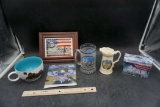 U.S.A. Items - Picture, Stein, Pither, Bank, Cup & Face Mask