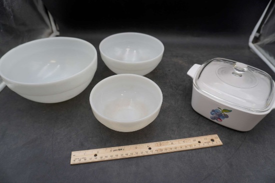 Fire-King Bowls & Pyrex Dish W/ Lid