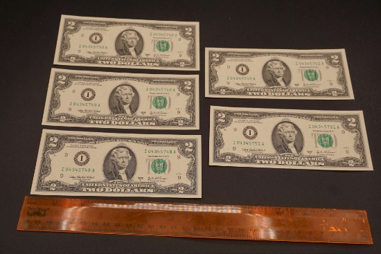 5 2003 A $2 Consecutive Notes (Unc)