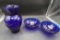 Blue Glass Vase & 2 Blue Glass Bowls