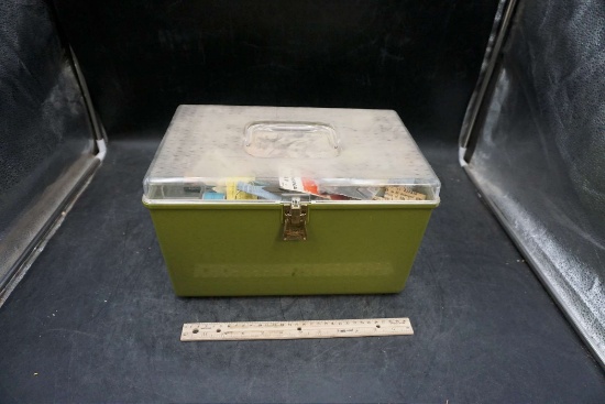 Green Sewing Basket W/ Thread & Sewing Supplies