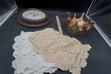 Doilies, Crown With Nativity Scene & Bulova Clock