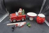 Bendy Santa '70'S, Elf Figurine, Snowflake Cookie Jar, Cake Stand & Santa Driving Vehicle