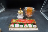 Deluxe Christmas Soap Assortment, Praying Angel Figurine, Glass Candle Holder W/ Orange Candle