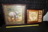 2 Framed Pictures - Elephant & Africa