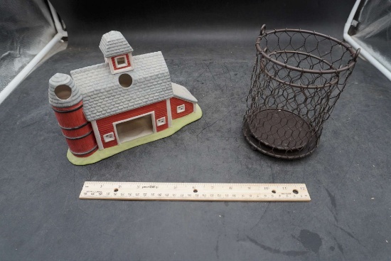 Barn Candle Holder & 2 Metal Candle Holders