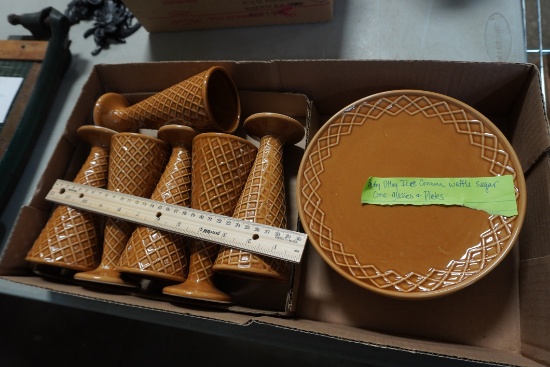 Betty Utley Ice Cream Waffle Sugar Cone Glasses & Plates