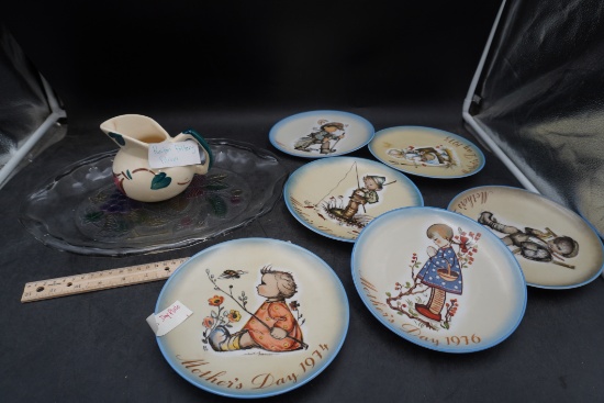 Fruit Platter, Puriton Pottery Pitcher & Mother'S Day Plates