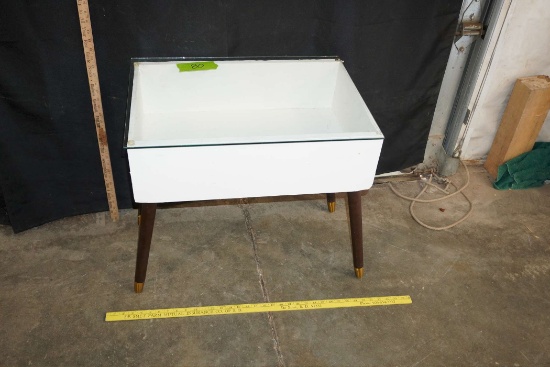 White Wooden Box W/ Glass Top & M.C.M. Legs
