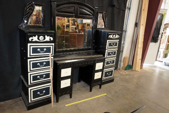 Black & Cream Colored Dresser Mirror Vanity Set (In Separate Pieces To Make Transportation Easier)