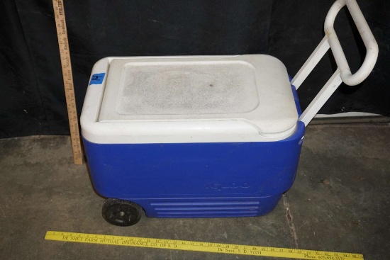 Blue Igloo Cooler W/ Handle & Wheels