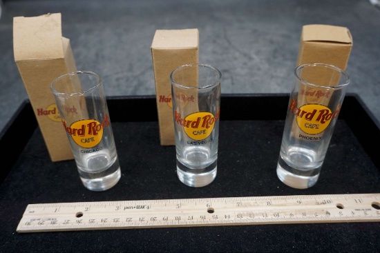 3 - Hard Rock Shot Glasses (Chicago, Las Vegas & Phoenix)