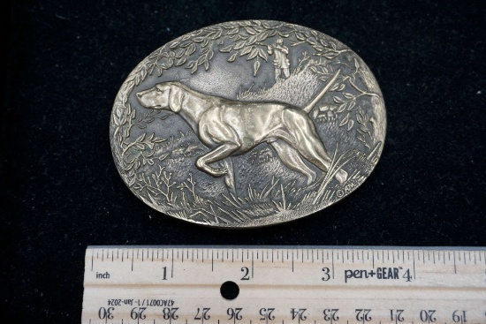 Solid Brass Hunting Dog Belt Buckle