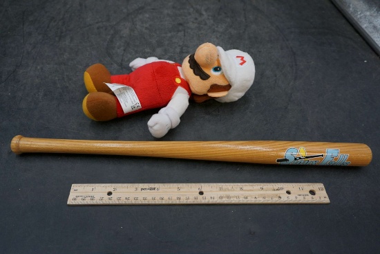 Sioux Falls Canaries Wooden Bat & Mario Stuffed Animal