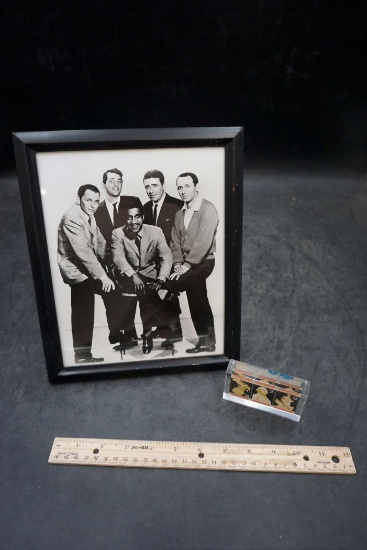 Framed Rat Pack Picture & Encased Bicentennial U.S. Stamps