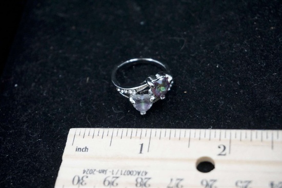 Silver-Toned Heart Stone Ring