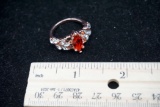 Gold-Toned W/ White & Red Stone Ring