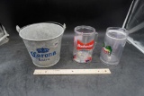 Corona Beer Bucket & 2 Budweiser Steins