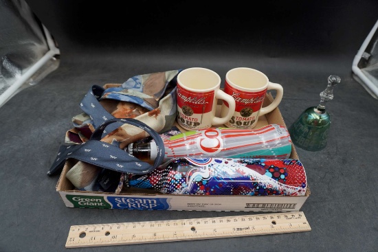 Campbells Mugs, Coke Bottles, Neck Tie, Bell