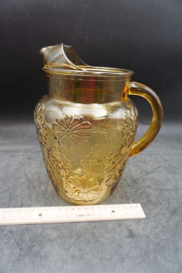 Yellow Floral Glass Pitcher