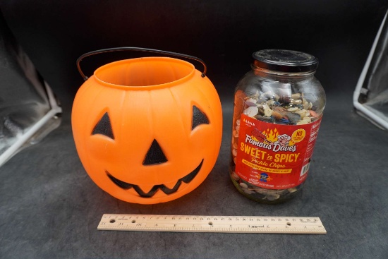 Halloween Pumpkin Bucket & Jar W/ Buttons
