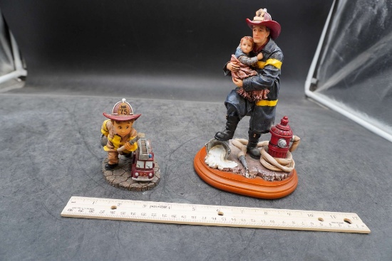 2 - Fireman Figurines (Red Hats Courage "Hero" & Sweet Cakes "Rookie Firefighter"