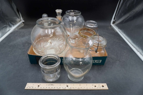 Glass Bowl, Vases, Cruets, Jars