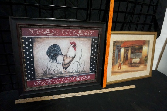 2 Framed Pictures - Cafe & Rooster