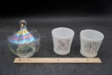 Glass Candy Dish & 2 Glasbake Mugs