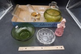 Green Glass Bowls, Glass Refrigerator Dish Lid, Glass Bowl, Cups, Avon Cologne & Pitcher