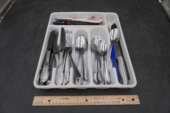 Silverware Organizer W/ Assorted Utensils & Clips