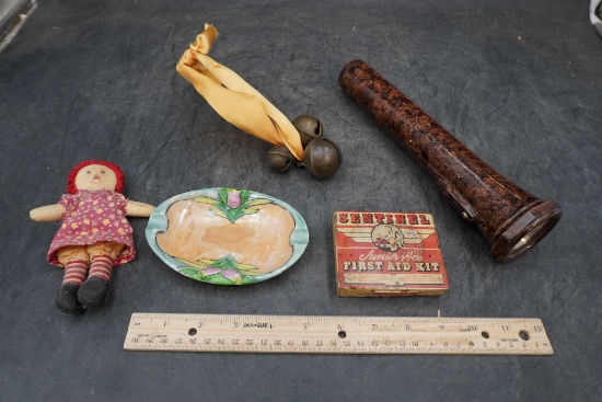 Flashlight, Bells, Raggedy Ann Doll, Ashtray, Sentinel First Aid Kit