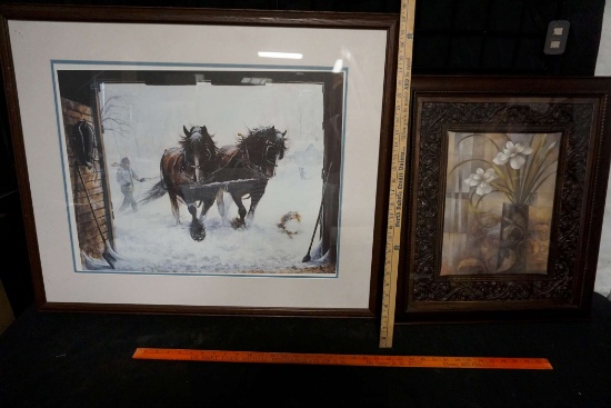 Framed Horse Picture Rozan Henning & Framed Flower Picture