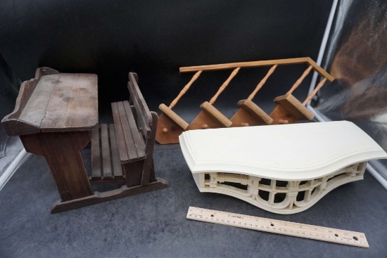 Small Wooden Desk, Shelf & Wooden Stair Shelf