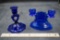 2 - Blue Glass Candlesticks