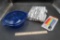 Anchor Hocking Blue Dish W/ Lid, Curtain & Cable Ties