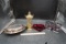 Silver-Plated Serving Dish W/ Lid, Heart Glass Dish, 2 B&Bw Candle Holders, Lantern