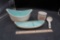 White Barn Candle, Ladle, White & Blue Dish W/ Insert