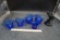 Blue Glass Cups, Cream & Sugar, Crow/Raven Candle Holder