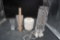 Decorative White Jeweled Lamp (Works), 3 Vases, Sugar Sack & 3 Ornaments