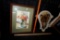 Framed Flowers In Vase Picture & Unique Shaped Mirror W/ White/Blue Floral Frame