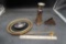Snuffer, Candle Holder, Cast Iron Napkin Holder?, Trays