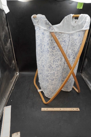 White & Blue Fabric Laundry Basket