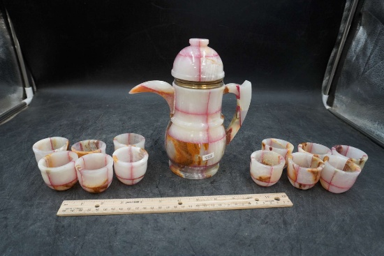 Pink & Orange Stone Teapot & 12 Cups (Made In Pakistan)