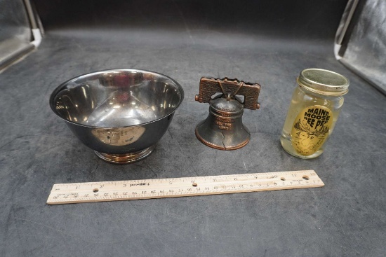 Maine Moose Pee Pee Bottle, Liberty Bell, Oneida Bowl