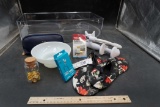 Clear Organizer Bin W/ Zippered Wallet, Slippers, Pins, Neck Wrap, Grounded Adapter