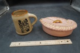 Saddleback Oysters Stoneware Mug (U.S.A.) & Pink W/ Gold Dish W/ Lid