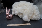 Soft Cream Colored Peace Love Home Blanket & Light Pink Rabbit Figurine
